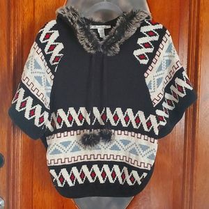 American Rag Knit Faux Fur Trimmed Pancho Sweater